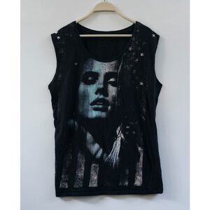 Guess Tank Top Black Woman’s Face Design Size L Sleeveless T-Shirt